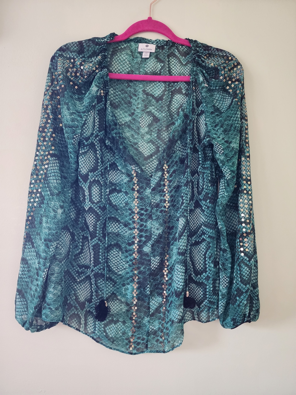 Altuzarra For Target Teal Snake-Print Sequin  Blouse